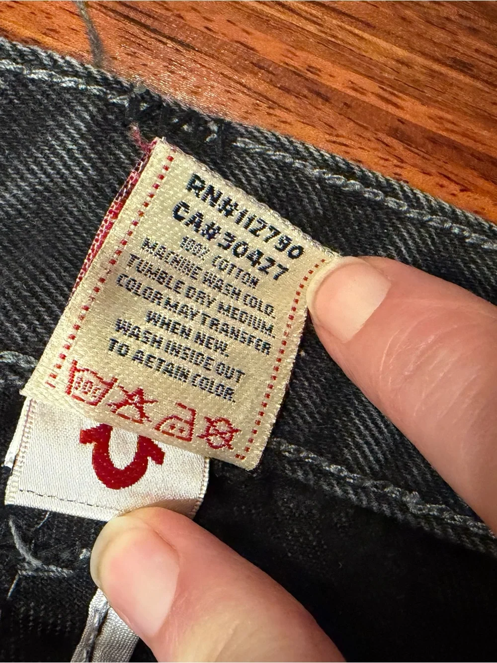 Vintage True Religion Ricky Black Big T Denim Jeans Mens Size 36x32 Flap Pocket